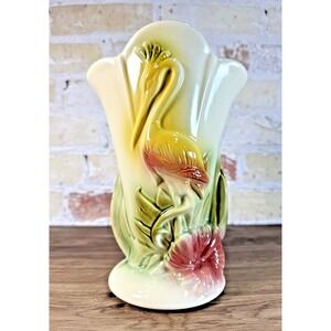 Vintage Hull Pottery Heron Crane Vase Hibiscus Tropical Bird 78 USA Art Nouveau